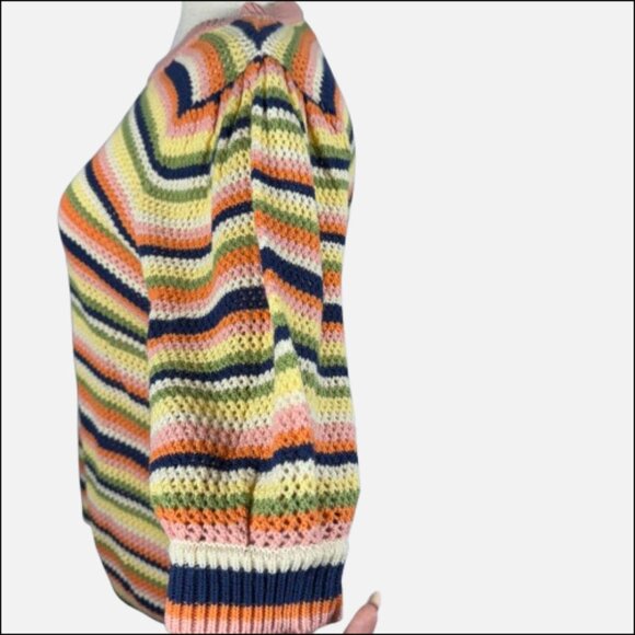 ELOQUII Elements Puff Sleeve Stripe Crochet Knit Sweater EUC (Size 18/20) - Picture 4 of 16